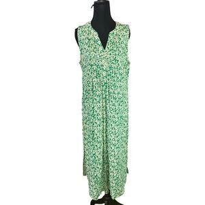 Kate & Sam Green Daisy Print Sleeveless Button Maxi Dress Size Small